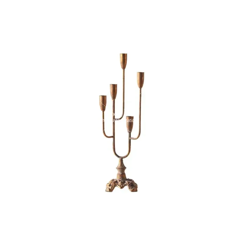 Romantic Desktop Candle Holder Ornament Homestay Photography Decorative Props American Retro Gold Candlestick