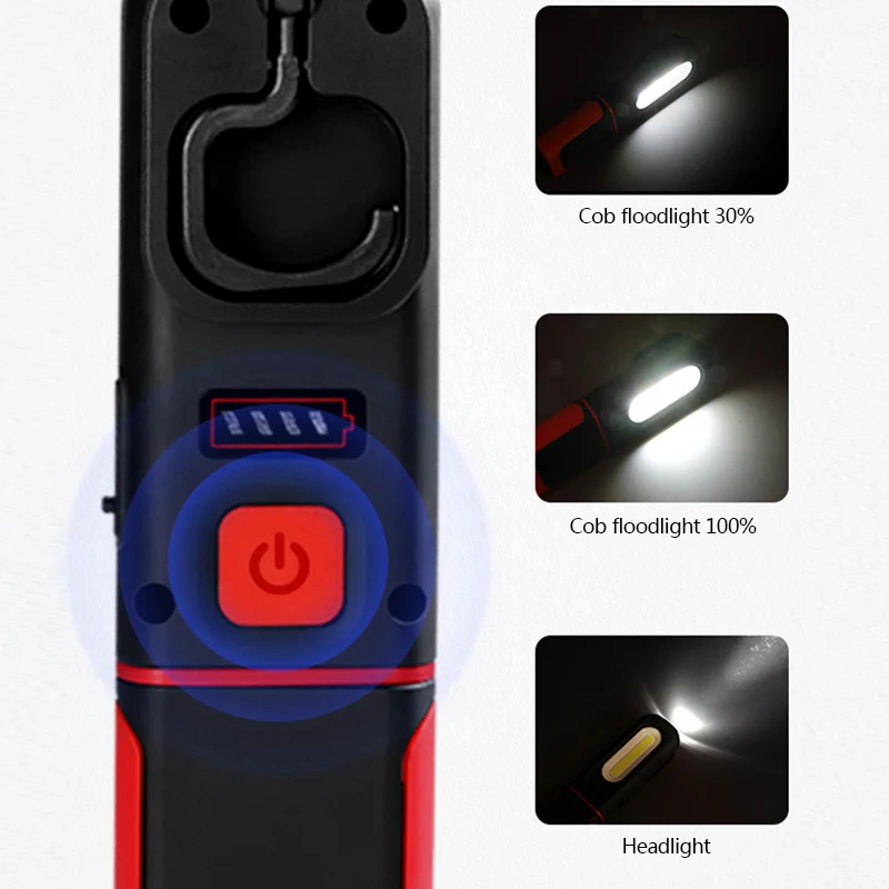 COB LED Work Light USB Rechargeable Flashlight Hanging Hook Magnetic Work Light Emergency Inspection Torch Lamp for Garage