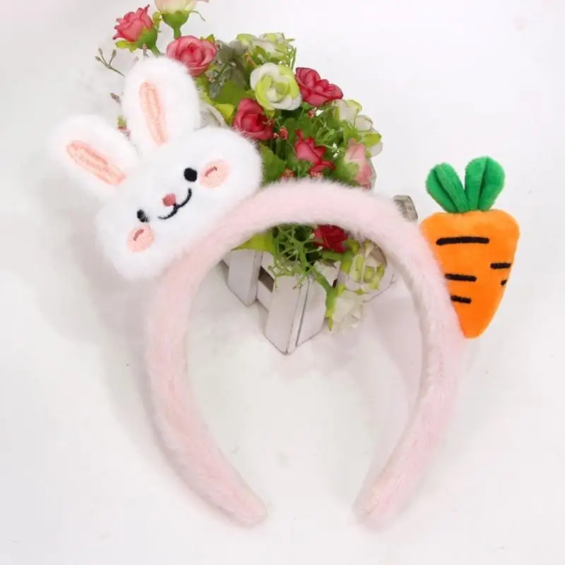 652F إكسسوار شعر الأرنب والجزر المرح، عصابات رأس من القطيفة الناعمة للأطفال والحفلات التنكرية والاستخدام اليومي