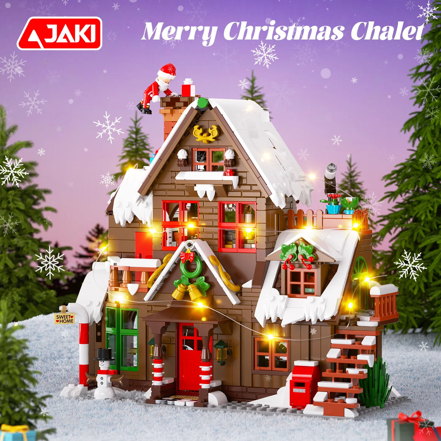 JAKI هدية عيد الميلاد تجميع نماذج المنزل الخشبي، ديكور المنزل، مجموعة مكعبات البناء، هدية العيد للبنين والبنات