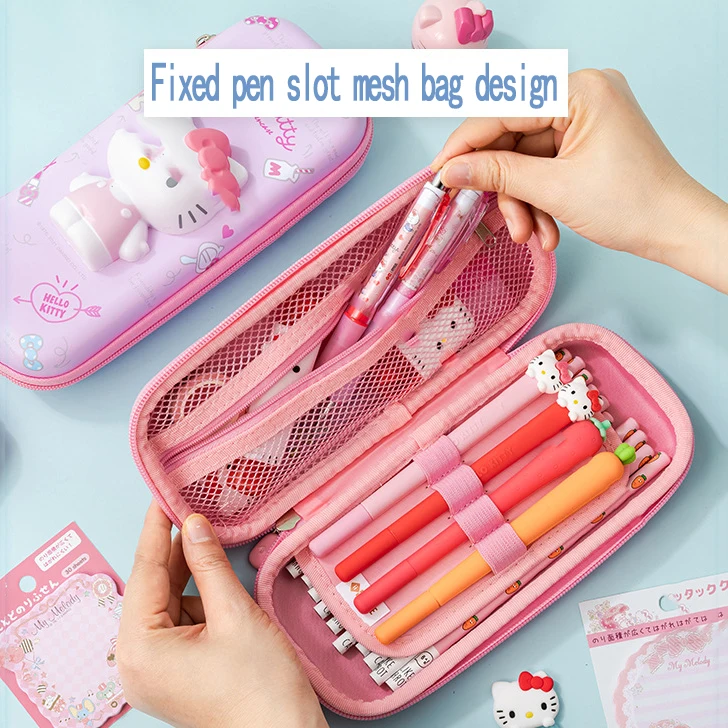 Sanrio PU Large Capacity Pencil Case Kawaii Hello Kitty Cinnamoroll Melody School Pencils Bag Pouch Pen Case Supplies Stationery