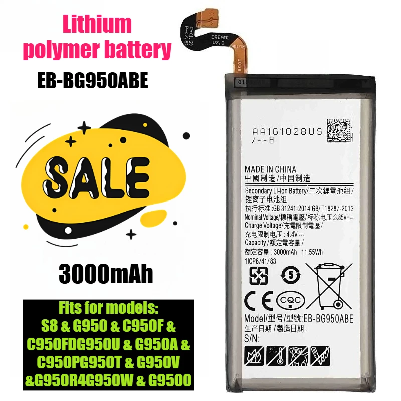 

3.85V 3000mAh Brand New Mobile Phone Battery EB-BG950ABE for Samsung S8/G950,High Capacity