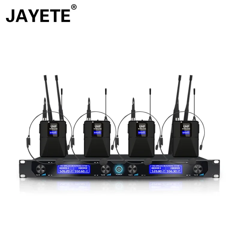 JAYETE Stage Church Professional JY-U4004 PLL UHF ไมโครโฟนไร้สาย 4 ช่องไมโครโฟนแบบใช้มือถือ