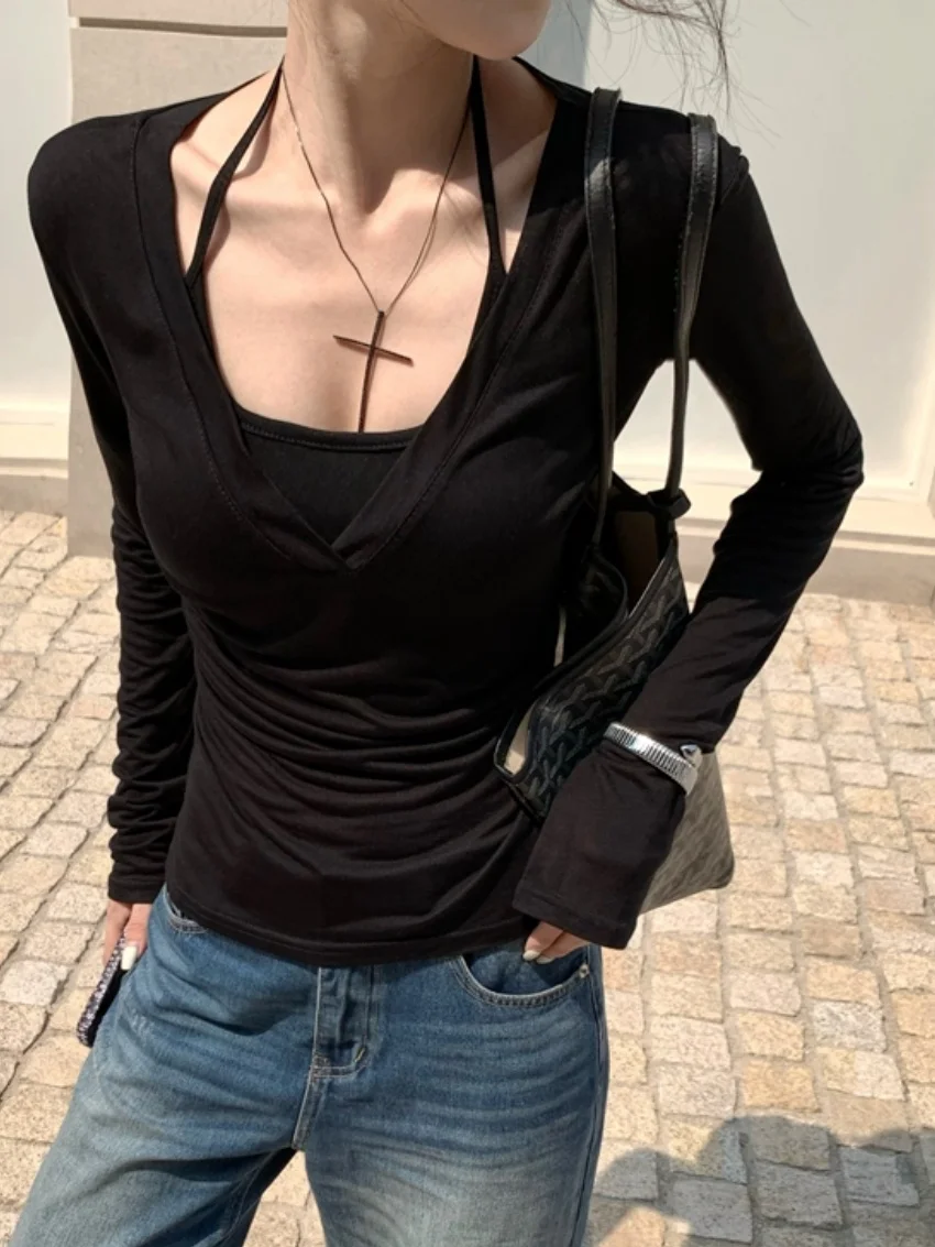 

Alien Kitty Fashion Solid T-Shirts With Tank Tops Women New Loose V-neck Summer Sunscreen Casual All Match Lazy Style Tees