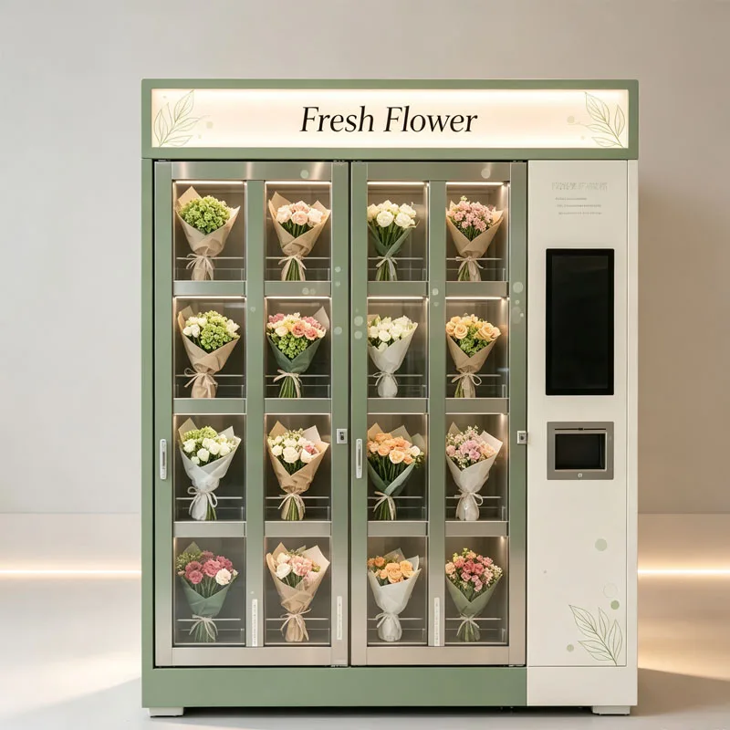 Compact Fresh Flower Vending Machine with Refrigerator QR Code Payment Floral Kiosk for Office School FL Customized