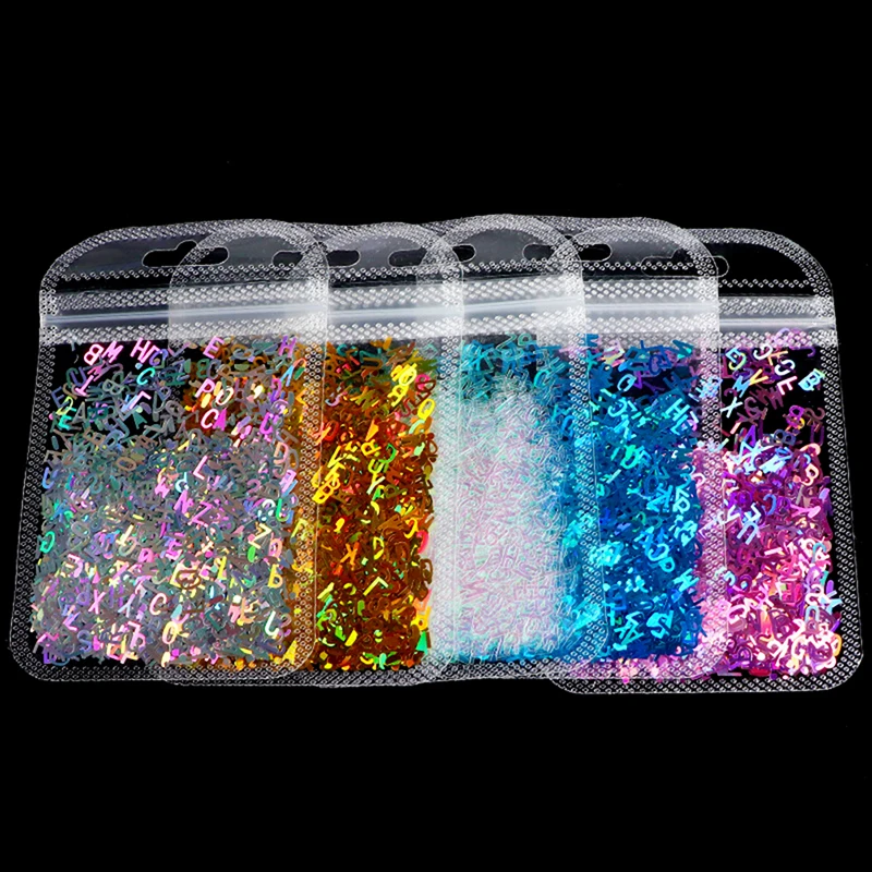 【BS】5bag Alphabet Holographic Laser- Letters Chunky Glitter Epoxy Resin Festival Chunky Letters Mixed Sequins 5 Colors