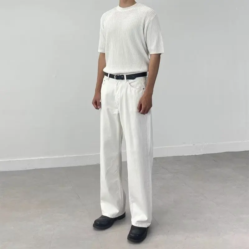 New White Denim Men's Spring and Autumn Loose Style Japanese Fit Washing Vintage Casual Wy-drag Long Pants that's it.