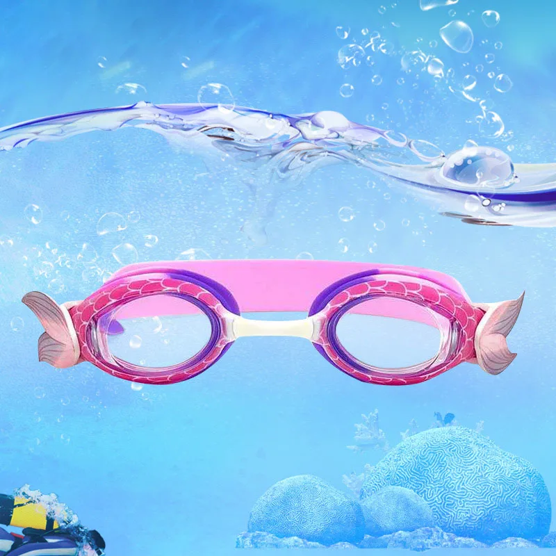 Gafas de natación de dibujos animados para niños, Gel de sílice, sirena, impermeable, espejo antivaho, Hd