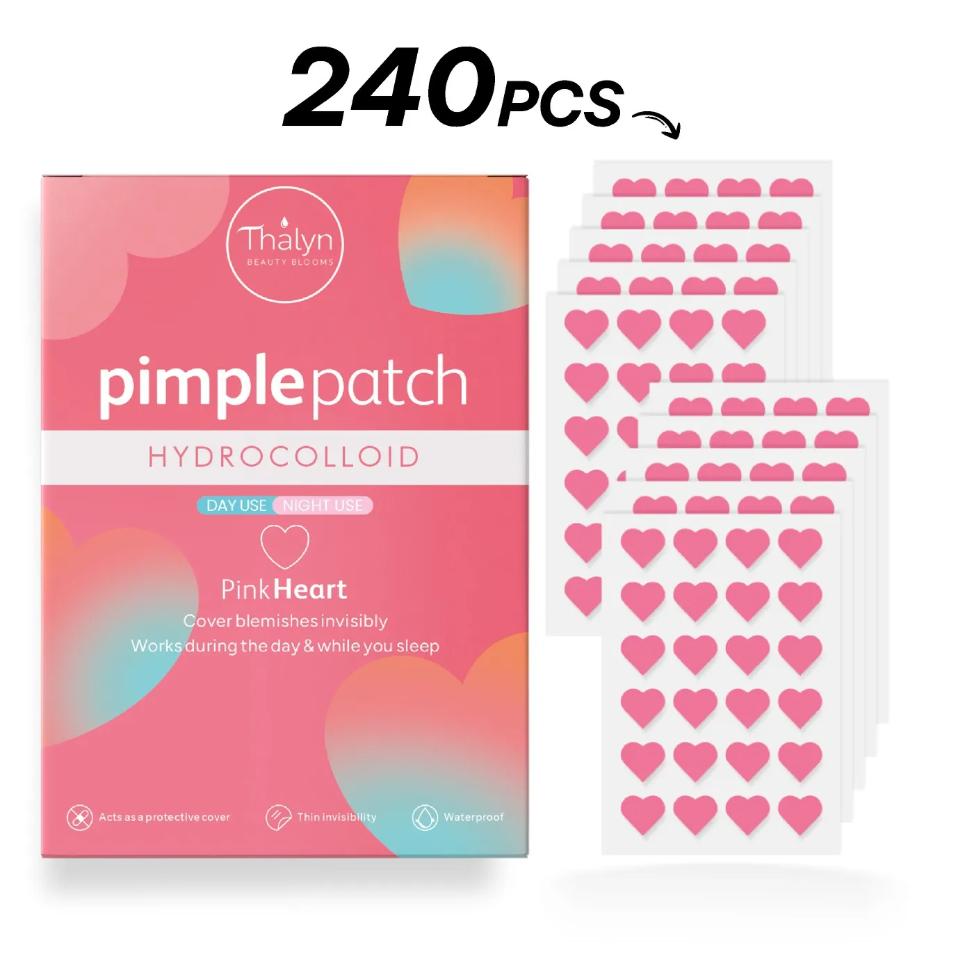 240PCS Pink Heart Pimple Patches Cute Acne Patch Invisible Makeup Skin Cover Sticker Beauty Skincare Face Patch
