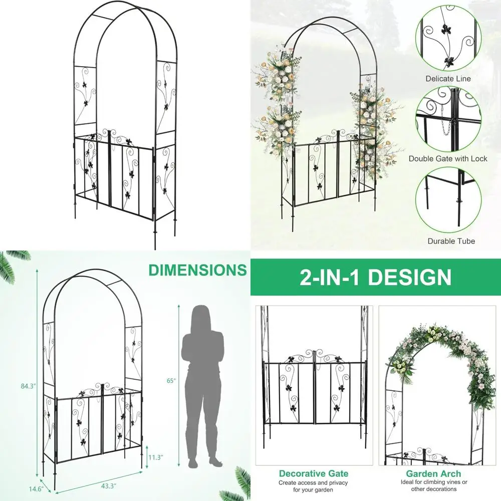 

Металлическая садовая арка с воротами: решетка для уличной беседки для вьющихся растений, дизайн свадебной арки