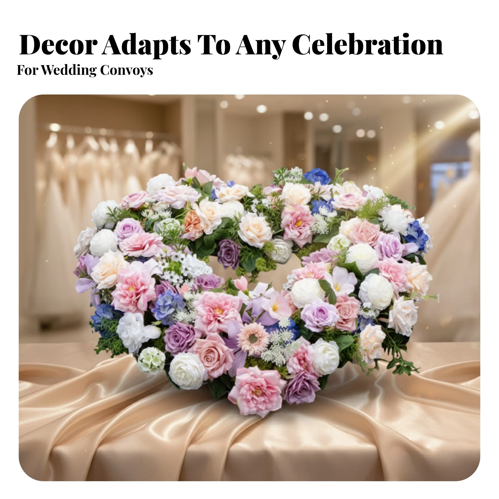 Greenery Heart-Shaped Floral Hood Decoration Mixed Flower Hood Cover for Celebrations