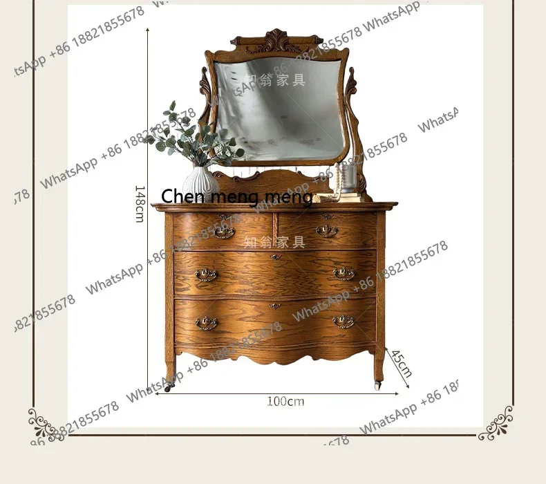 프랑스 레트로 원목 화장대 물푸레나무 화장대 침실용 화장 거울 수납장 H