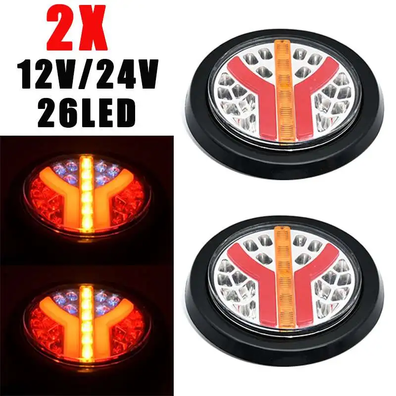 

2Pcs 12V 24V LED Round Car Rear Tail Light Brake Stop Side Marker Turn Warning Indicator Lamp for Truck Trailer Bus Vans Pickup