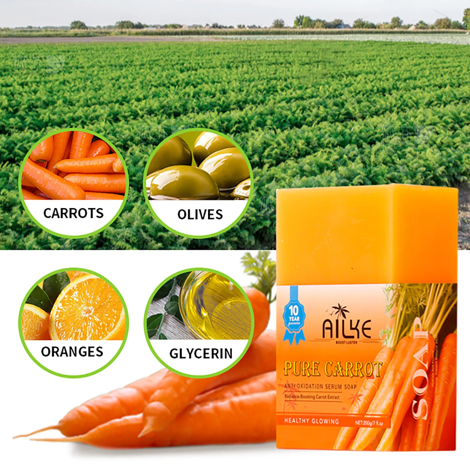 AILKE Pure Carrot Anti-Oxidation Serum Soap , With Rich Foam, Suitable For Face And Body, Vegan Soap Bar