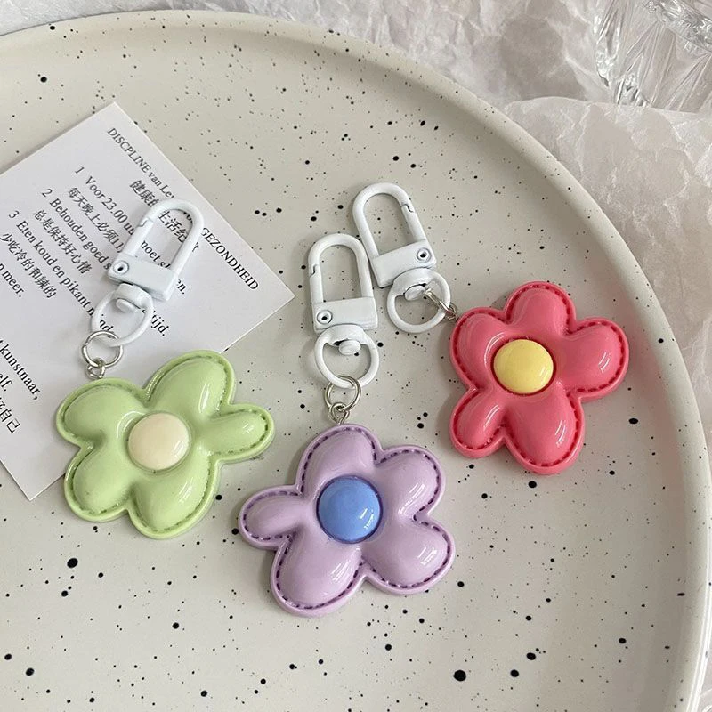 Cute Flower Pendant Keychains Bag Earphone Case Pendant DIY Accessories Car Key Ring Candy Color Key Chains Decor