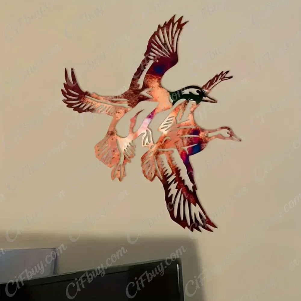 CIFBUY Wild Duck Flying Metal Wall Art Iron Sculpture Rust Proof Home Decor Rustic Farmhouse Bar Kitchen Office Accent