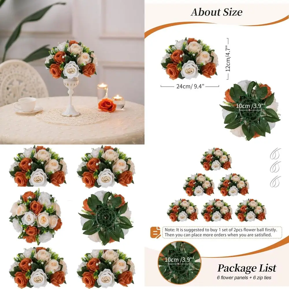 

6-Piece Artificial Ake Rose Kissing Ball Centerpieces for Weddings and Home Party Table Decor
