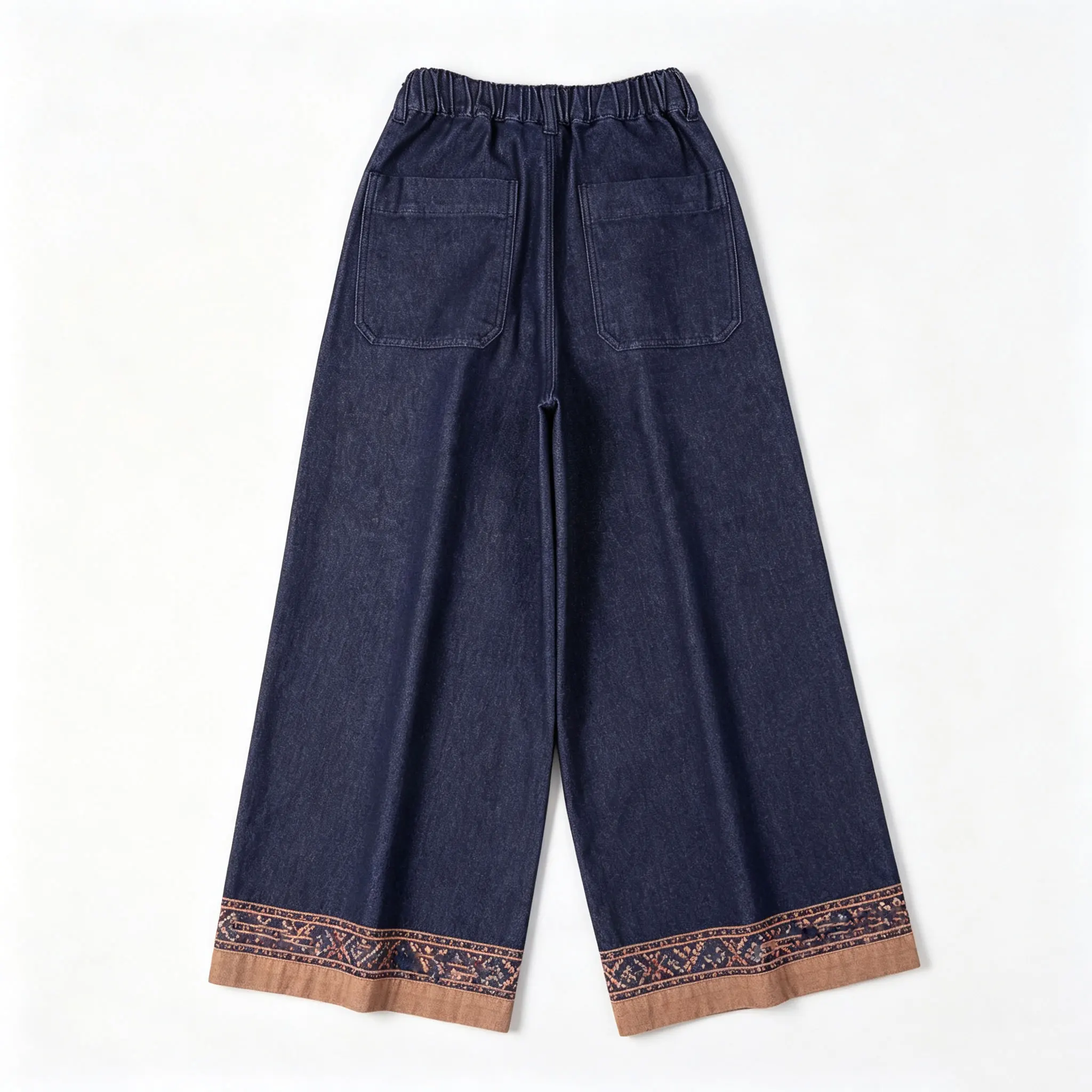 Elegant Floral Print Wide Leg Jeans Women's Loose Elastic Waist Casual Long Trousers High Waist Button Closure Summer 2026