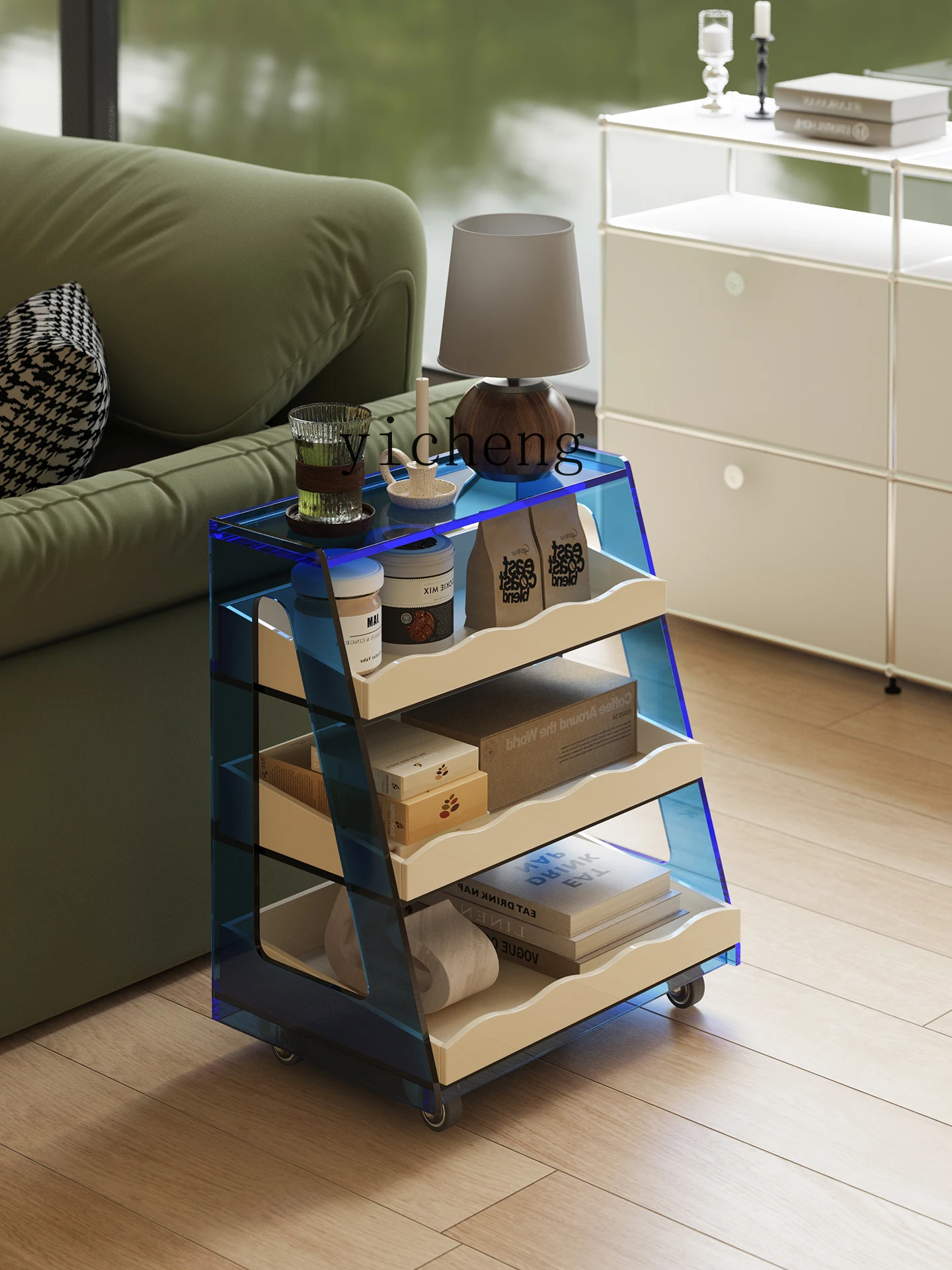 

LSL removable sofa side few living room home acrylic trolley storage shelf