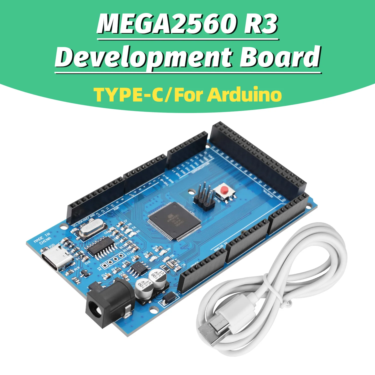 Eco-friendly MEGA2560 R3 (ATmega2560-16AU CH340G) Development Board Type-C Port For Arduino MEGA 2560 REV3 With Type-C Cable