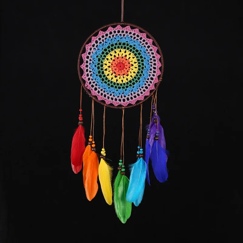 Mão-tecido Dream Catcher carro pingente, pena criativa, carrilhão de vento, estilo indiano, decoração de parede, feriado, artesanato presente de aniversário
