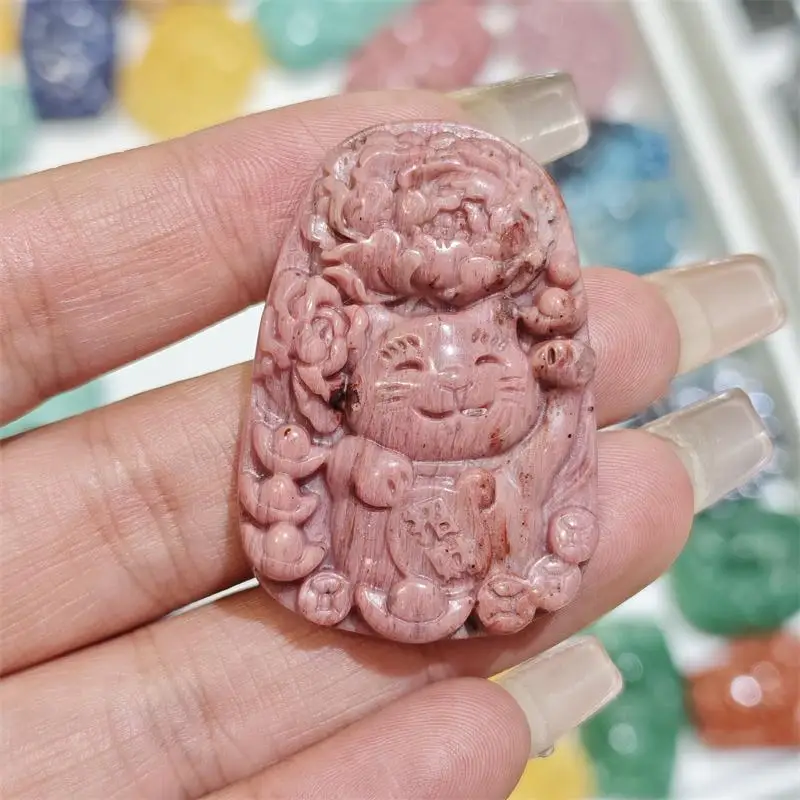 Natural Quartz Jade Fortune Cat Carving Pendant Energy Gem Reiki Healing Home Decoration Gift Collection 1pcs