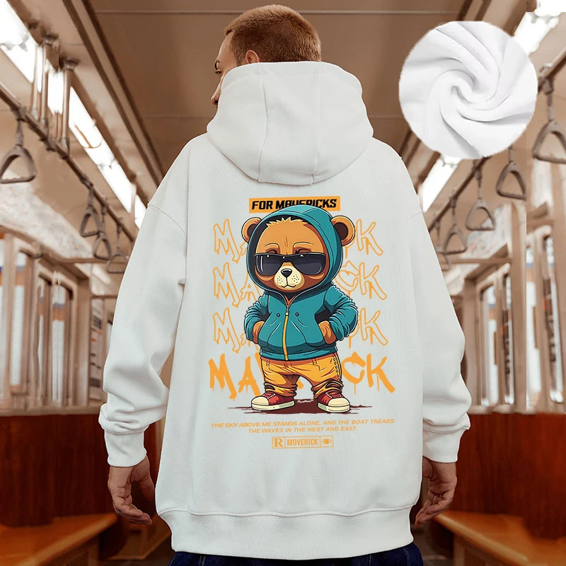 Casual Style Fashion Sweater Hooded Autumn And Winter Literary Trend New Men's Pullover Popular Print And Plush