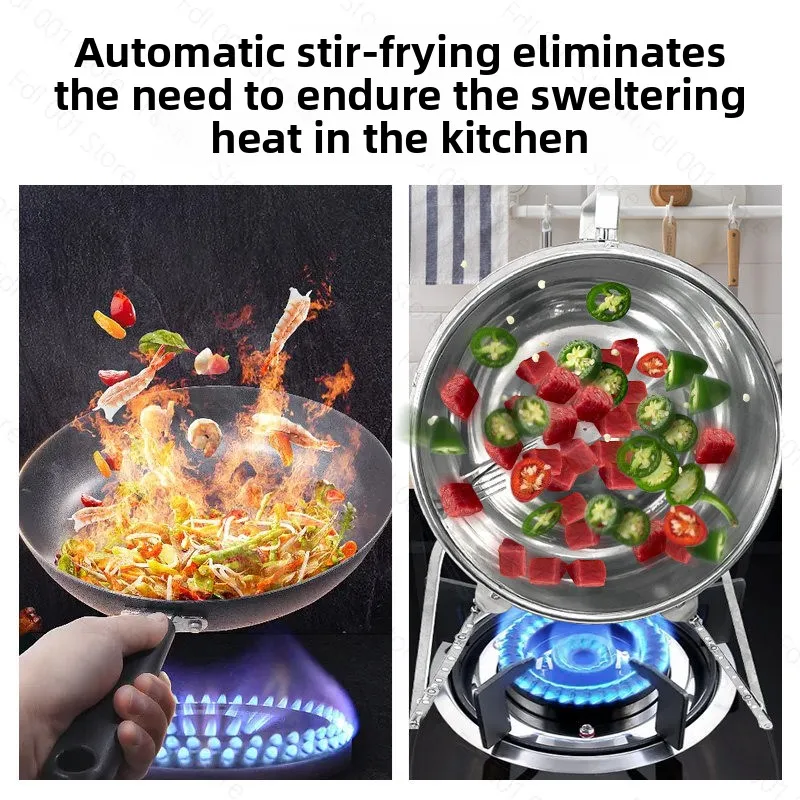 Stainless Steel Automatic Stir-Fry Roast Machine, Large Capacity Auto Flip for Home Outdoor BBQ