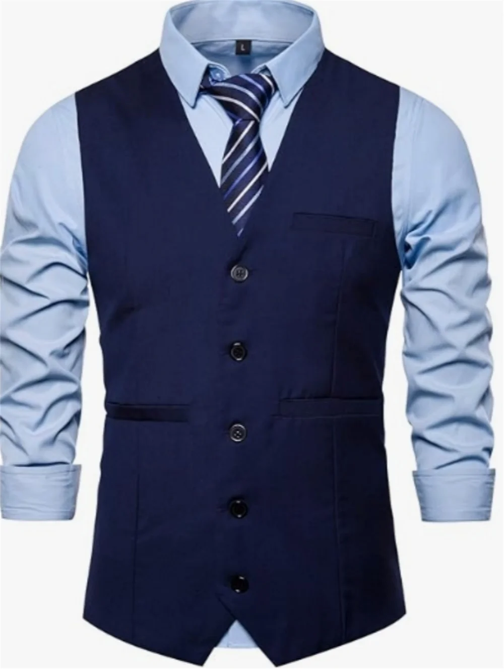 Men Summer Vest Navy Blue Gentleman Jacket Vest Slim Work Wear Business Suits V-neck For Men Gift Birthday Party Clothes