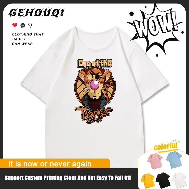 

2024 New Winnie Co-branded T-shirt Women's Children Short Sleeve Tigger Cartoon Printed Children's Cotton Clothes