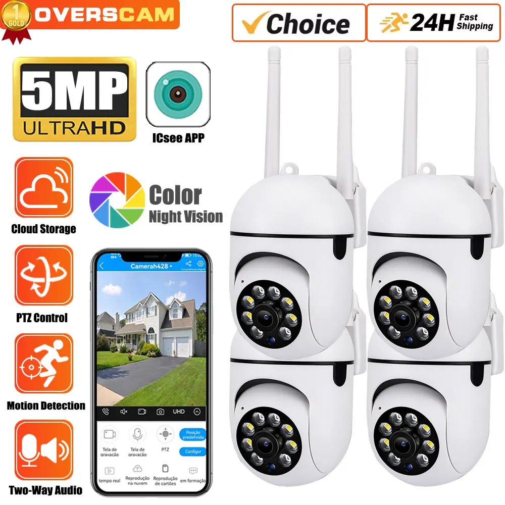 

5MP Mini PTZ Wireless Video Surveillance Camera Color Night Vision Auto Tracking CCTV Wifi Security Baby Monitor Cam ICsee App