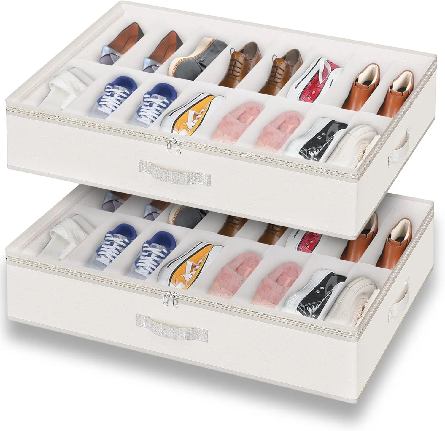 

2 Pa Under Bed Shoe Storage Organizer For Closet, Fits Total 32 Pairs Foldable Underbed Shoes Containers Boxes Under The Bed