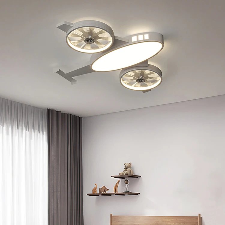 Full Spectrum Eye protection Aircraft LED Fan Light 80cm 60W 3 Colors Remote Control Dimming Ceiling Lamp Kids Bedroom Lighting