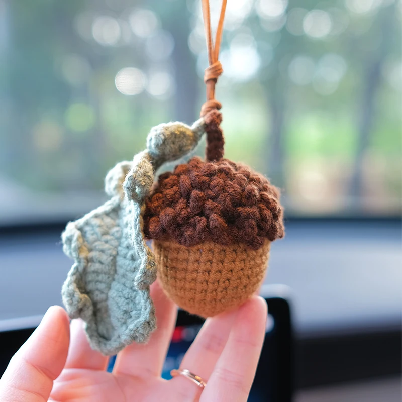 Knitted Acorn Hand-woven Woolen Car Pendant Auto Rearview Mirror Hanging Decoration Blessing Car Accessories Interior for Women