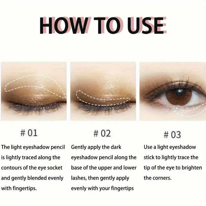 Sombra de cabeça dupla em bastão, colorida, brilhante, marrom, creme à prova d'água, lápis de sombra, maquiagem de longa duração, cosméticos