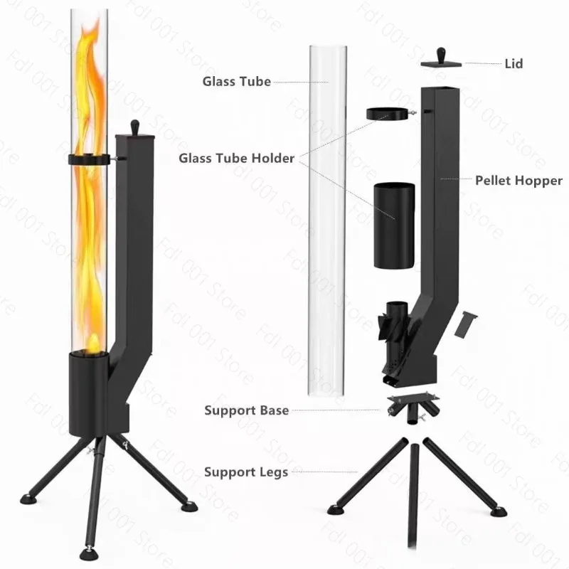 Household Heating Furnace Outdoor Camping Portable Integrated Glass Heating Furnace Stainless Steel Granular Furnace