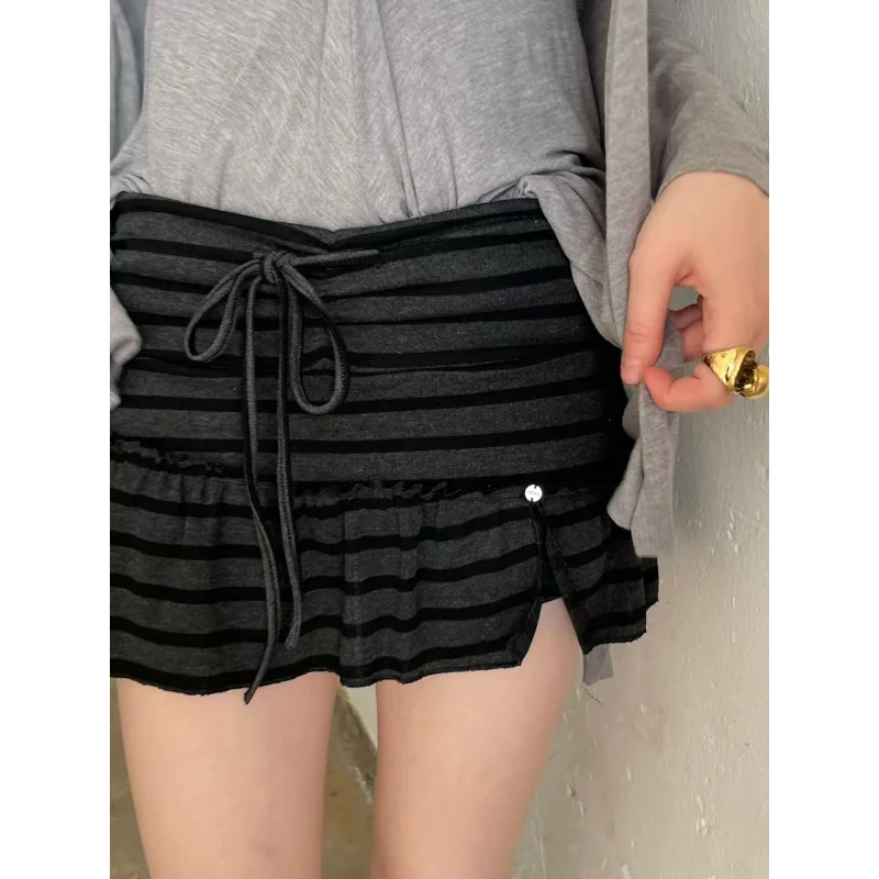 Women's High Waist Drawstring Splice Slimming  Skirt Pants Autumn 2025 Casual Style Polyester Fiber A-Line Skirt