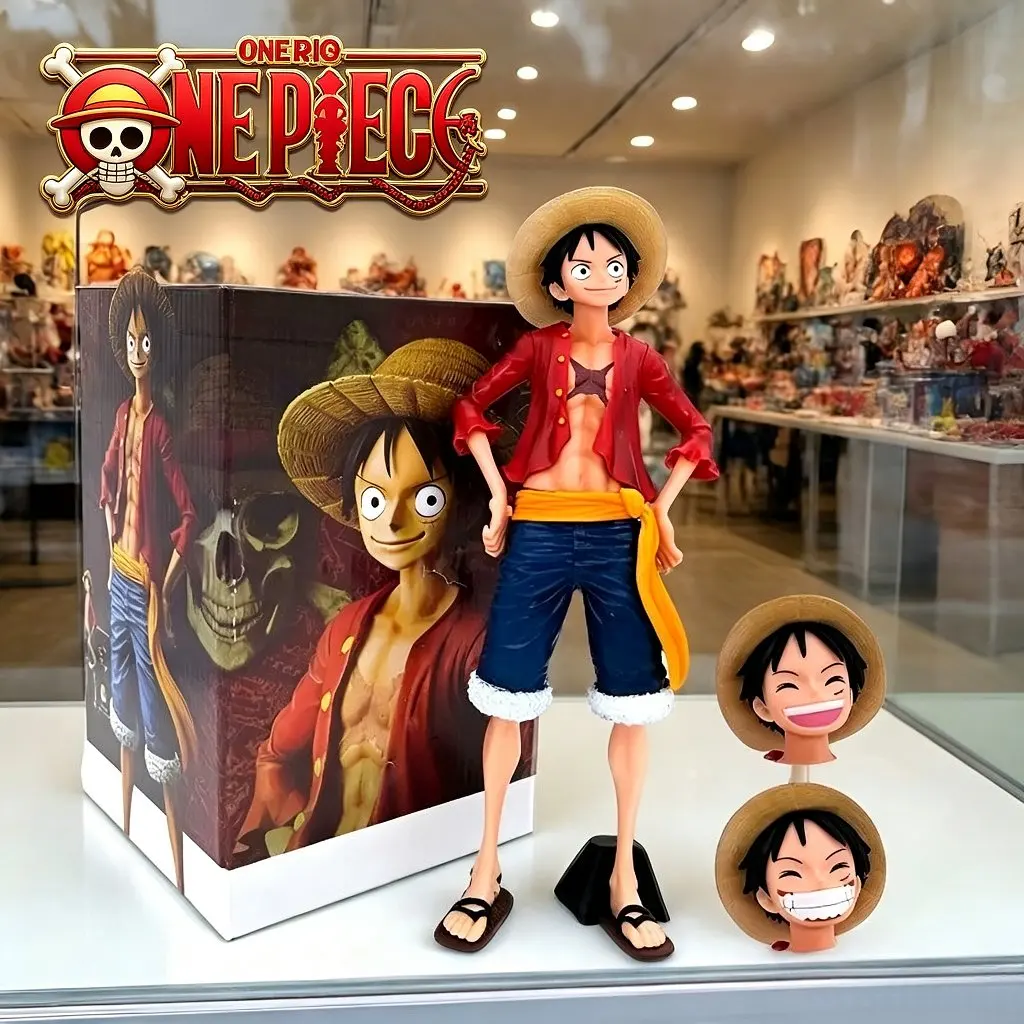 27cm 10.63in One Piece Anime Figure Confident Smiley Luffy Three Face Changing Action Figurine Model Toys Kits Birthday Gifts