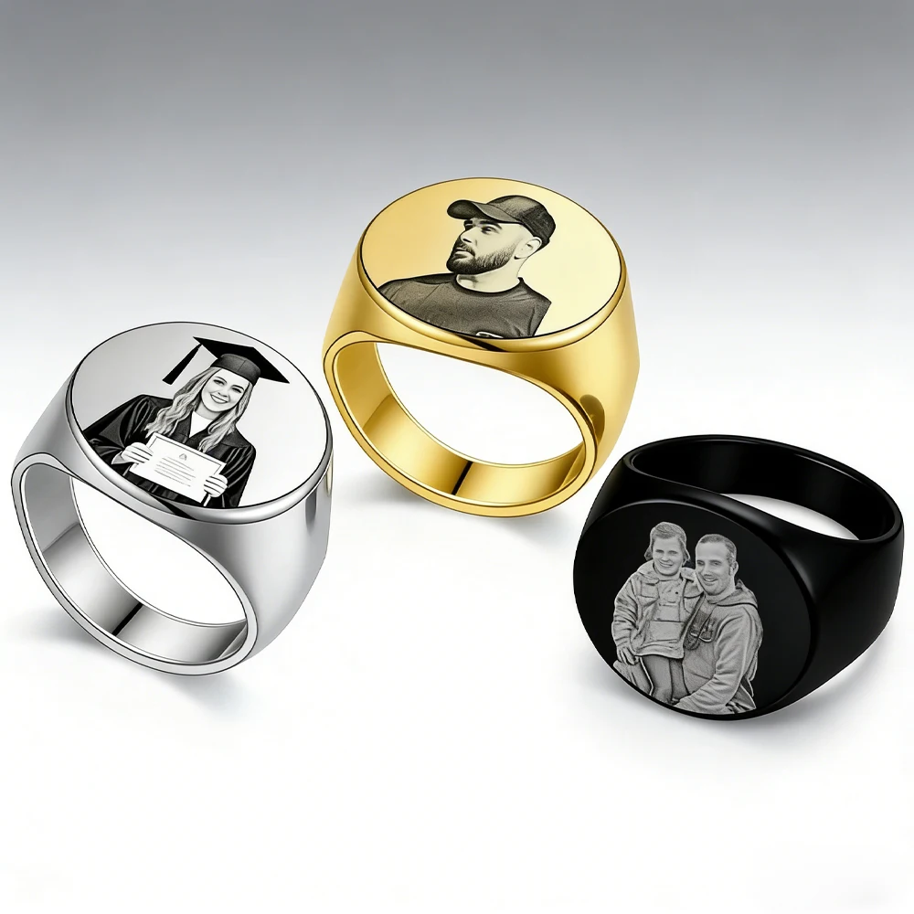 Custom Mens Rings Custom Photo Logo Letter Fashion Custon Stainless Steel Jewelry Wide Signet Ring For Man Party Accessories