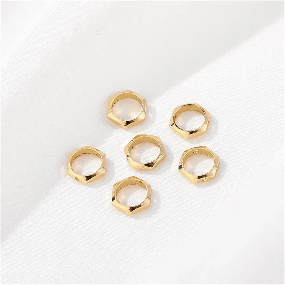 14K Gold-plated Hexagonal Bead Ring Diy Handmade Bracelet Necklace Bead Ring Jewelry Material Accessories Q007