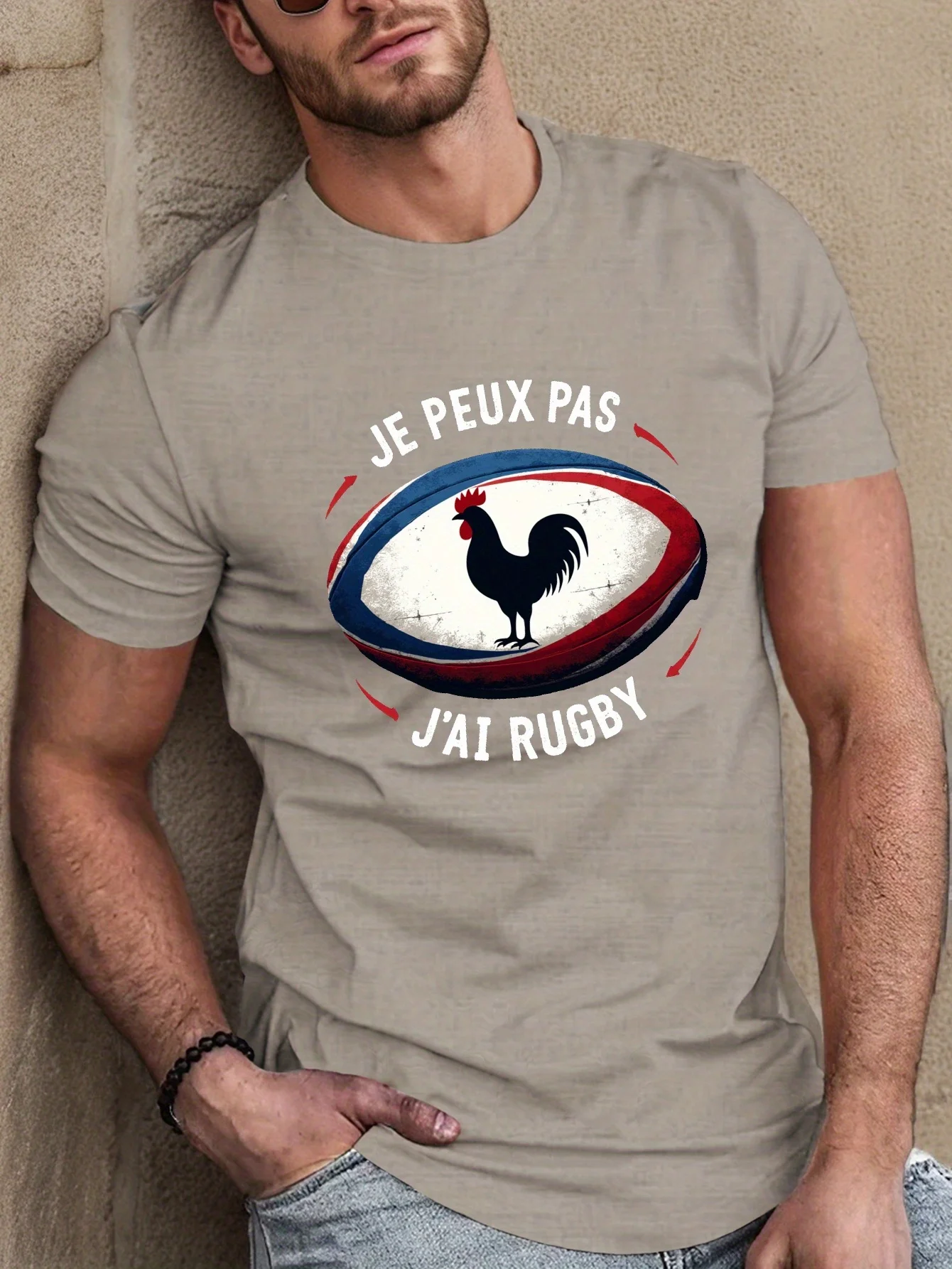 تي شيرت الرجبي الفرنسي للرجال، طباعة ممتعة أزرق ملكي، بلوزة صيفية خفيفة الوزن، ملابس غير رسمية لعشاق الرجبي تخفيضات كبيرة #1