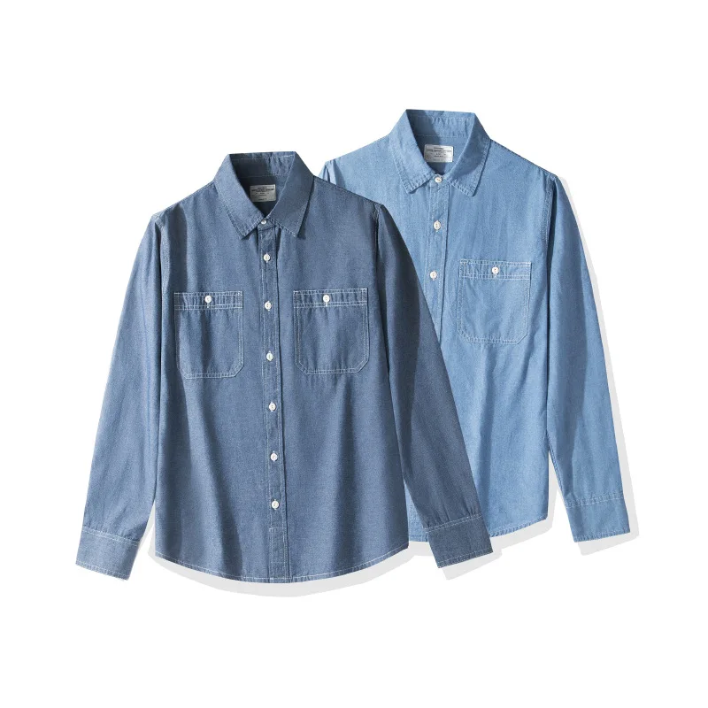 OKONKWO Jugend-Chambray-Oxford-Langarmhemd im europäischen Stil, Outdoor, Trekking, Klettern, Reisen, Sport, Western-Bluse, Arbeitskleidung – Detail 2