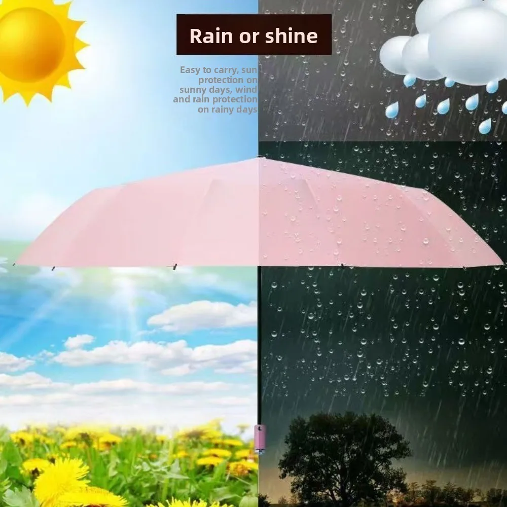 

10-Bone Frame LED Flashlight Umbrella Windproof Design Three Fold Rotating Umbrella Waterproof UV Protection Dual Use Umbrella