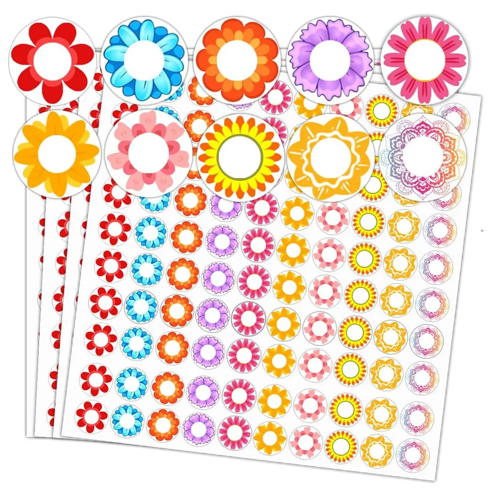 Flower Hole Reinforcement Stickers 0.5inch Colorful Paper Hole Reinforcers Loose Leaf Reinforcing Labels 2000Pcs