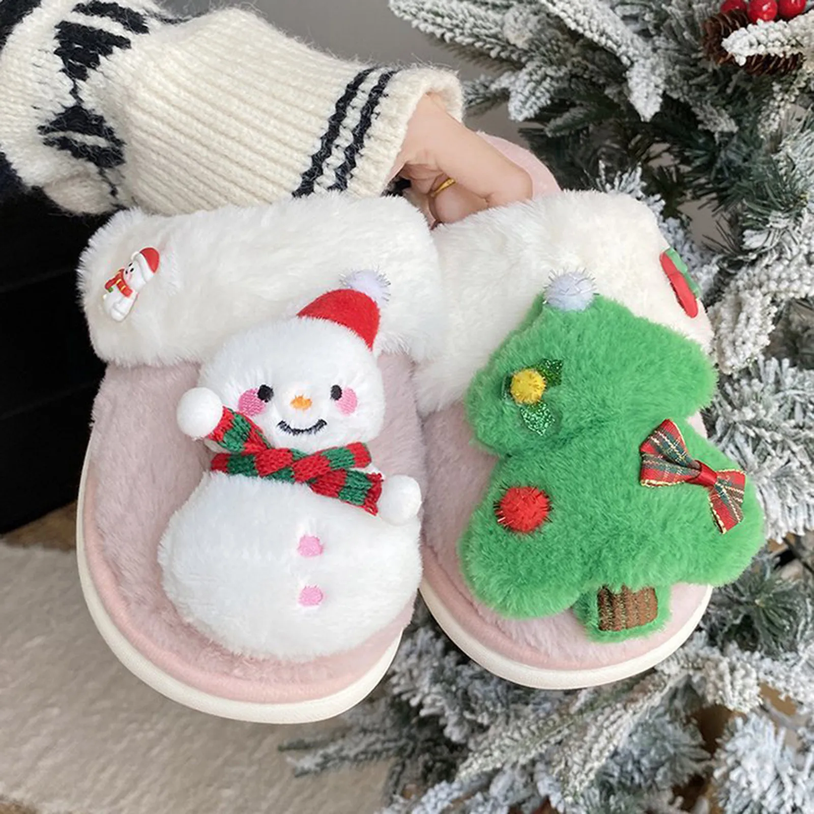 Adult Christmas Indoor Anti Slip Fuzzy Slippers Cotton Xmas Slippers For Women Autumn Winter Warm Home Thick Soles for Indoor