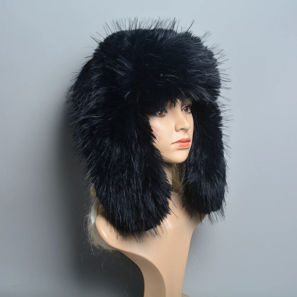 Women Bomber Hat Pilot Trooper Cap Mens Faux Fox Fur Hat Russian Ushanka Earflap Warm Caps Winter Snow Ski Faux Rabbit Fur Hats