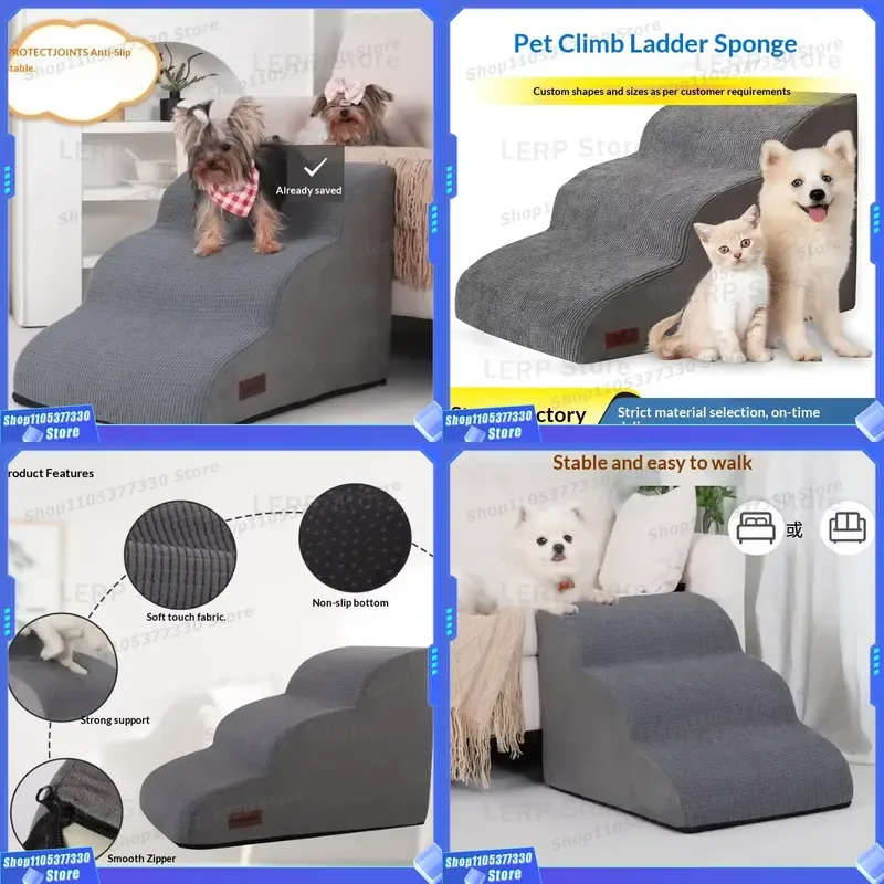 Non Slip Pet Stairs for Small Dogs High Bed PU Sponge Filling Sturdy Dog Ramp Steps Safe Climbing Ladder for Puppy Cat