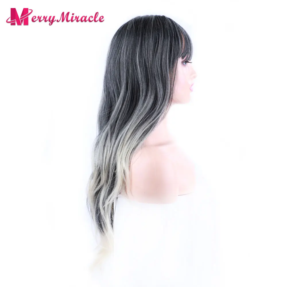 Synthetic Wigs for Women Long Natural Wave Wigs with Bangs Heat Resistant Cosplay Hair Gradient Color