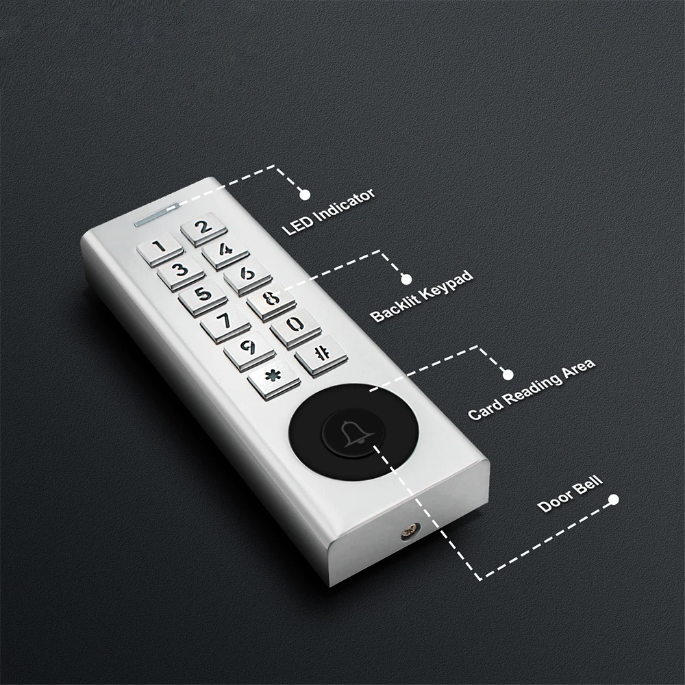 Secukey Metal Access Control Keypad Reader with Doorbell 125KHz EM Card Backlist Door Opener for Outdoor