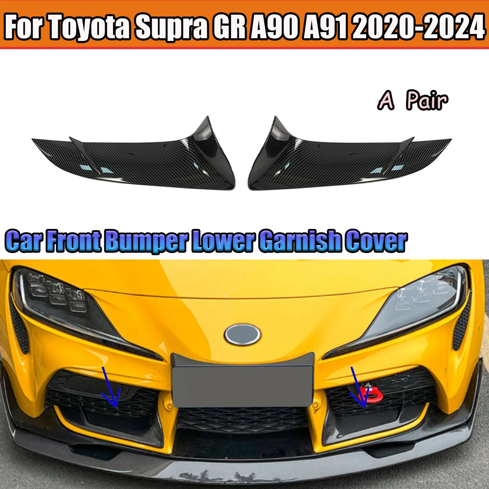 Car Front Bumper Lower Garnish Cover For Toyota Supra GR A90 A91 2020-2024 Splitter Glossy Black/Carbon Fiber Style Body Kit